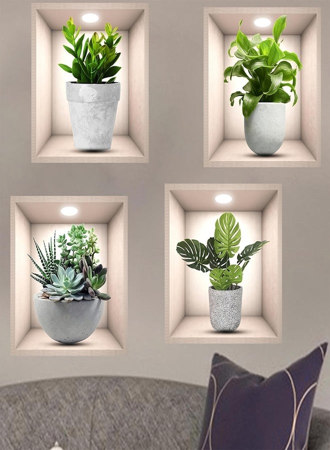 KERMIS 3D Wall Paper Stickers | Sqare Bonsai Printed Pot Sticker Wallpaper Self Adhesive Stickers | 3D DIY Frame Size -30 cm x 30 cm (Pack of - 4pcs) - Image 2